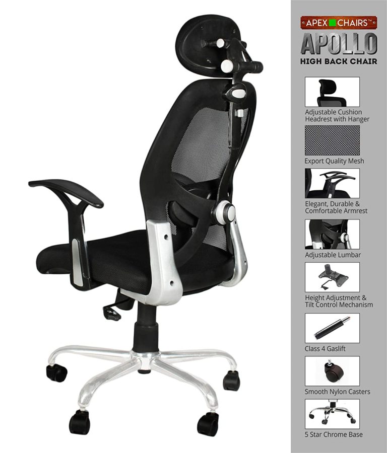 SAVYA HOME Apex Chairs Apollo Chrome Base High Back Office Chair (Black)